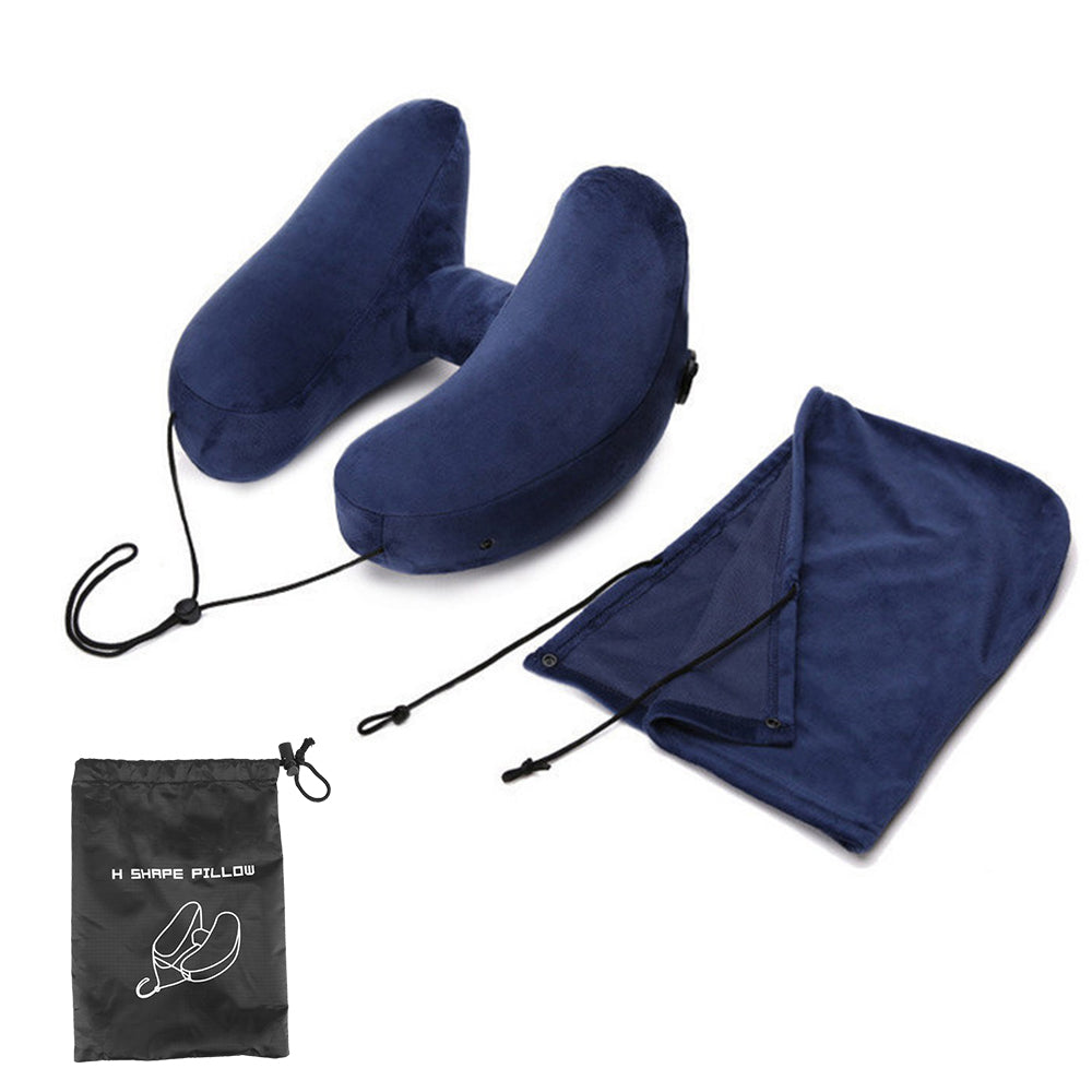 Oreiller de Voyage Gonflable avec Capuche - Oreiller de Cou H-Shaped Portable - La Maison Cozy