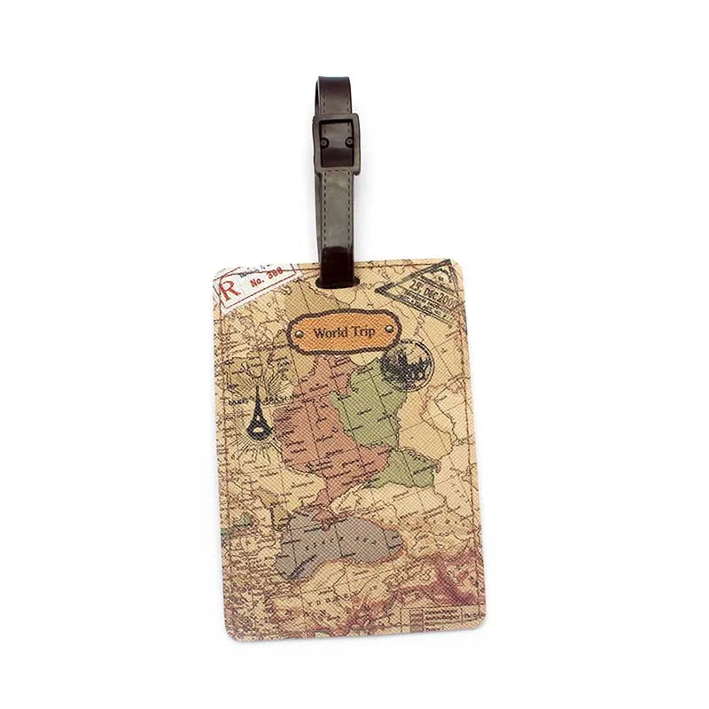 Étiquette de Bagage en PU avec Carte du Monde - Accessoire de Voyage de Haute Qualité, Porte-ID et Adresse, Étiquette Portable pour Valises - La Maison Cozy