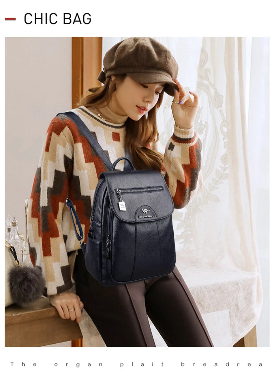 Sac à Dos Femme en Cuir Souple - 5 couleurs, Vintage, Sac à Bandoulière pour Femme, Sac à Dos Casual pour Voyage, Sac à Dos École - La Maison Cozy