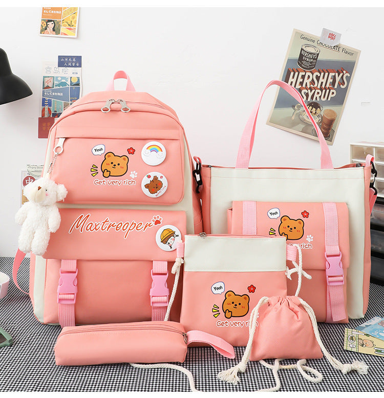 Ensemble de 5 Sacs à Dos Femme - Sacs Scolaires en Nylon, Style Kawaii, Sacs à Dos Mode pour Lycéennes et Filles, Sacs à Livres - La Maison Cozy