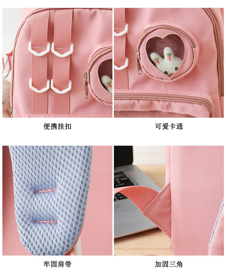 Nouveau Sac à Dos Grande Taille pour Filles - Sac Ita Rose avec Poche Transparente pour Affichage de Pins, Sac à Dos Kawaii en Nylon, Mochila pour Femmes - La Maison Cozy