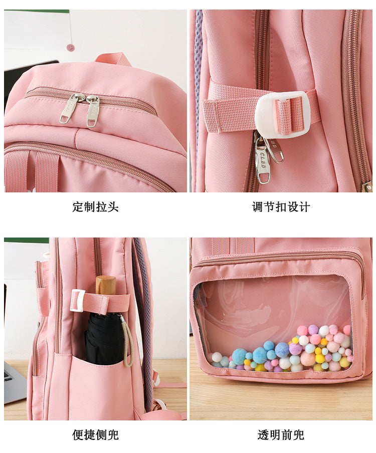 Nouveau Sac à Dos Grande Taille pour Filles - Sac Ita Rose avec Poche Transparente pour Affichage de Pins, Sac à Dos Kawaii en Nylon, Mochila pour Femmes - La Maison Cozy