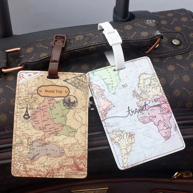 "Around The World" Étiquettes de Bagages en PU - Porte-ID et Adresse pour Valises, Étiquette d’Embarquement, Accessoire de Voyage Pratique - La Maison Cozy