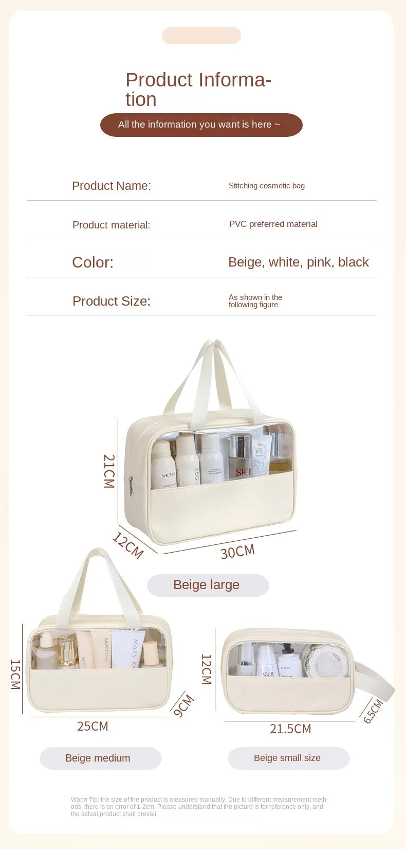 Trousse de Toilette Transparente pour Femme - Grand Format Étanche et Multifonctionnel - La Maison Cozy