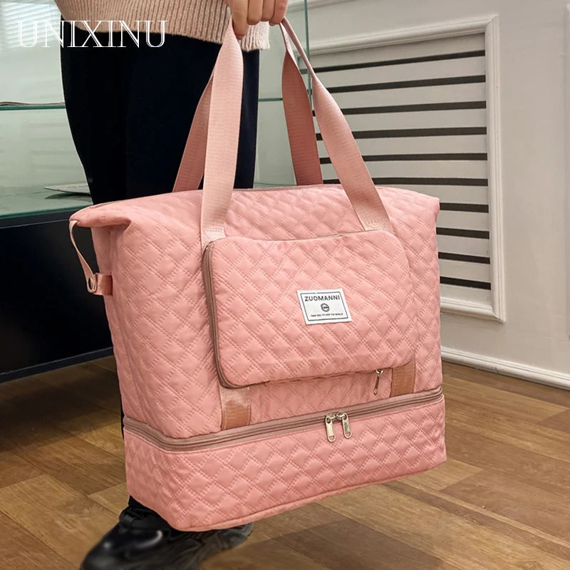 Sac de Voyage à Grande Capacité pour Femmes - Sac de Sport Léger avec Motif Argyle, Sac de Week-end et Gym - La Maison Cozy