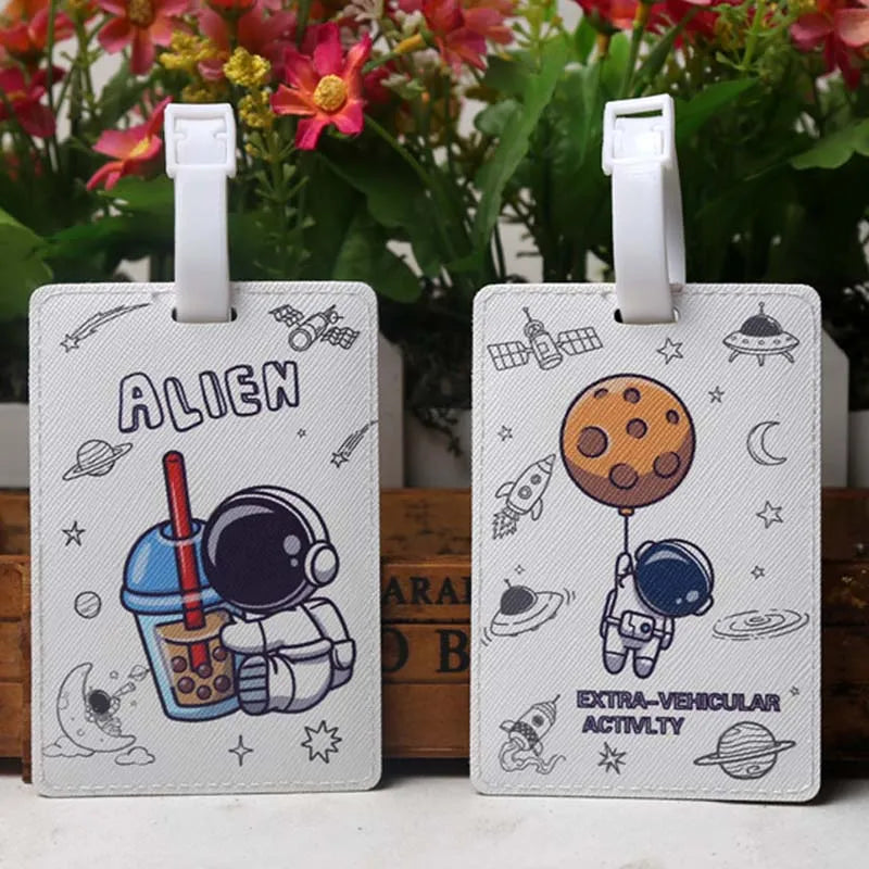 Étiquette de Bagage Créative Alien & Bubble Tea - Accessoire de Voyage Original en PU, Porte-ID et Adresse pour Valises - La Maison Cozy