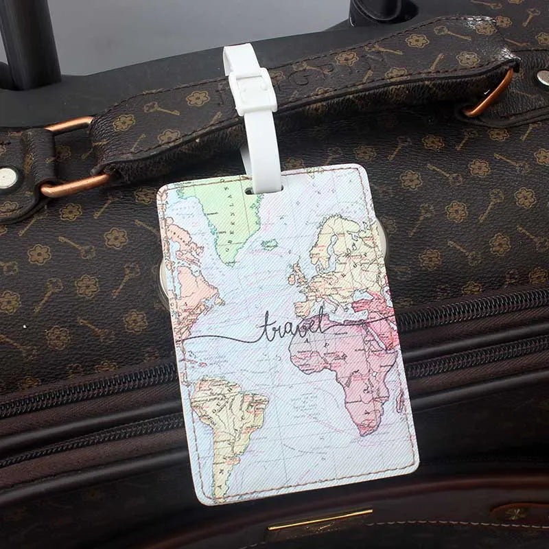 "Around The World" Étiquettes de Bagages en PU - Porte-ID et Adresse pour Valises, Étiquette d’Embarquement, Accessoire de Voyage Pratique - La Maison Cozy