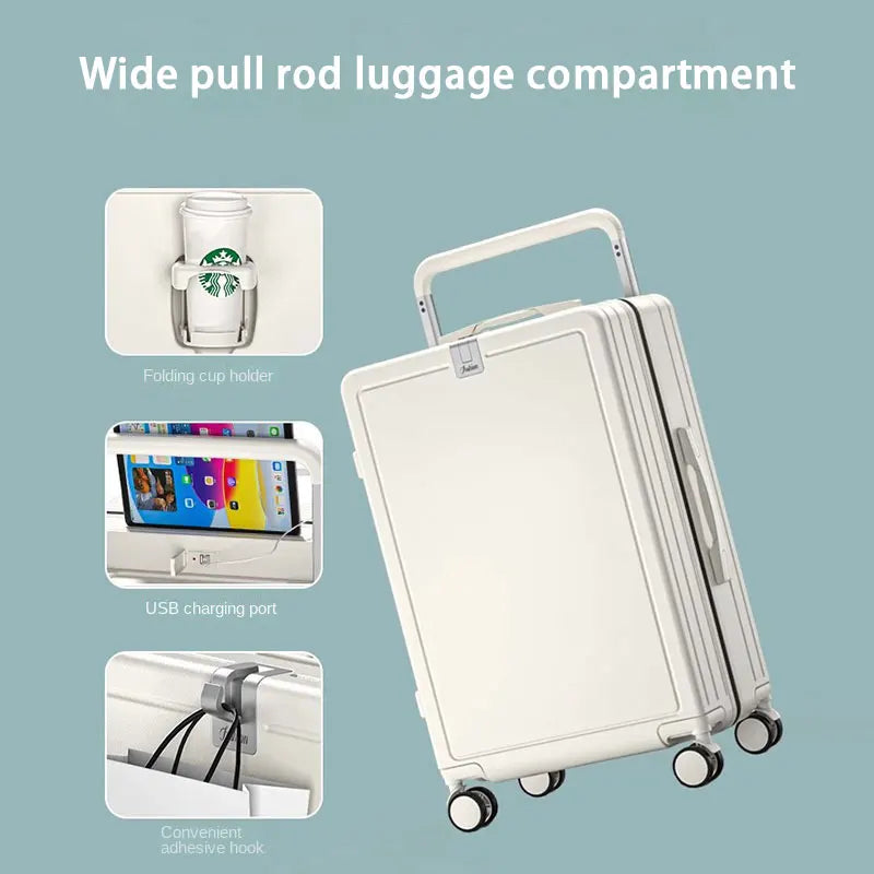 Valise à Poignée Large avec Porte-Gobelet USB - Bagages de Voyage à Roues - Valise à Code - Malette Trolley pour Voyage - La Maison Cozy