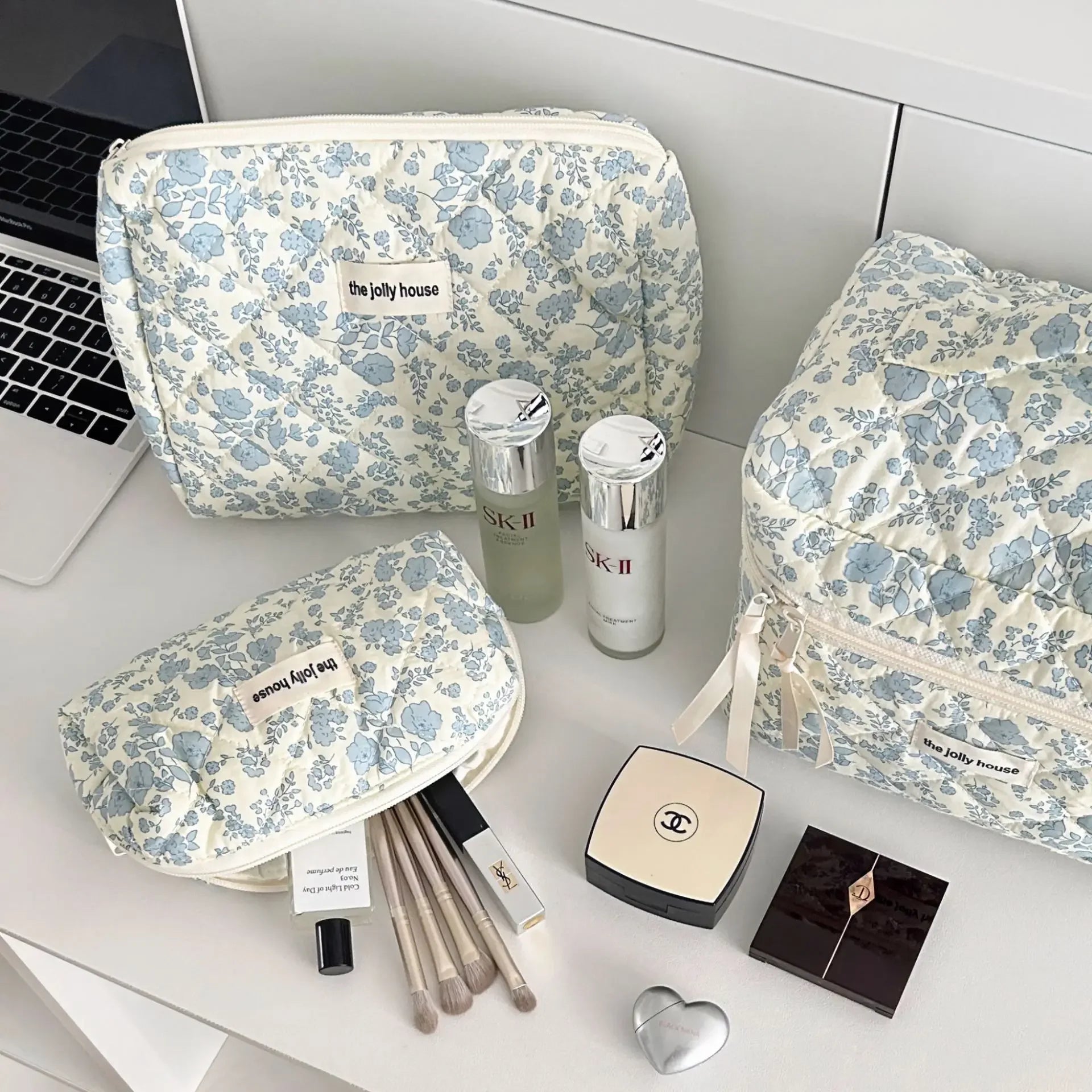 Grande Trousse de Maquillage à Motifs Floraux - Capacité Spacieuse et Portable - La Maison Cozy