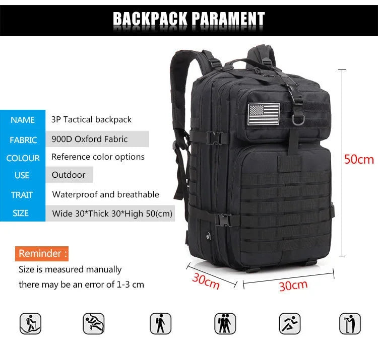 Sac à dos tactique QT&QY 30/45L pour homme - Sac de randonnée, sac de survie extérieur, sac de trekking et de chasse, pack d’assaut 3P, sac EDC avec système MOLLE - La Maison Cozy