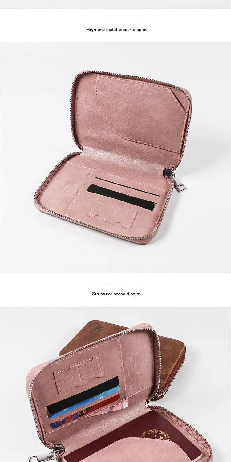 Porte-Passeport RFID Multifonction Anti-Vol – Pochette de Voyage avec Fermeture Éclair et Rangement en Cuir - La Maison Cozy