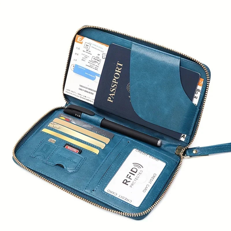 Porte-Monnaie RFID pour Femme – Porte-Passeport PU Portable avec Clip Avion, Ticket, Carte Bancaire et Poche Zippée - La Maison Cozy