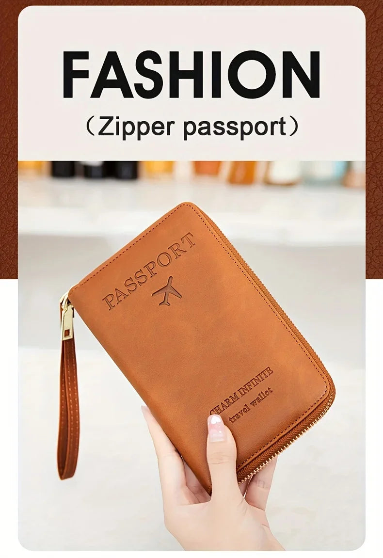 Porte-Monnaie RFID pour Femme – Porte-Passeport PU Portable avec Clip Avion, Ticket, Carte Bancaire et Poche Zippée - La Maison Cozy