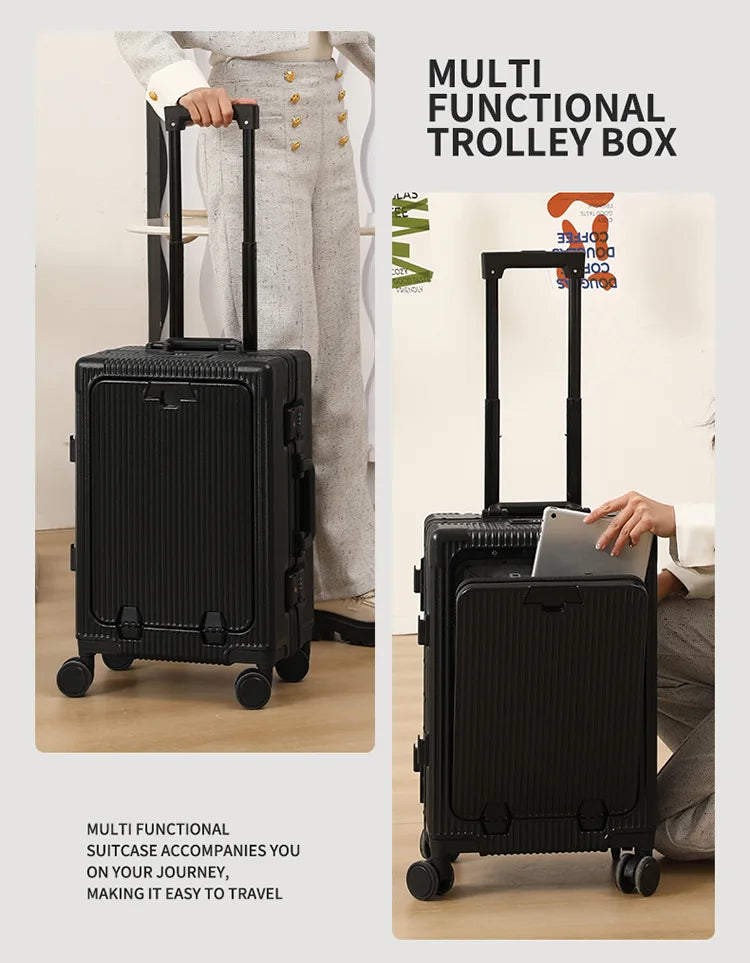 Valise de Voyage Multifonction 20/24 pouces - Cadre en Aluminium avec Porte-Gobelet USB - La Maison Cozy