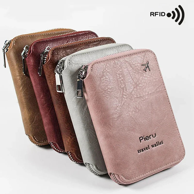 Porte-Passeport RFID Multifonction Anti-Vol – Pochette de Voyage avec Fermeture Éclair et Rangement en Cuir - La Maison Cozy