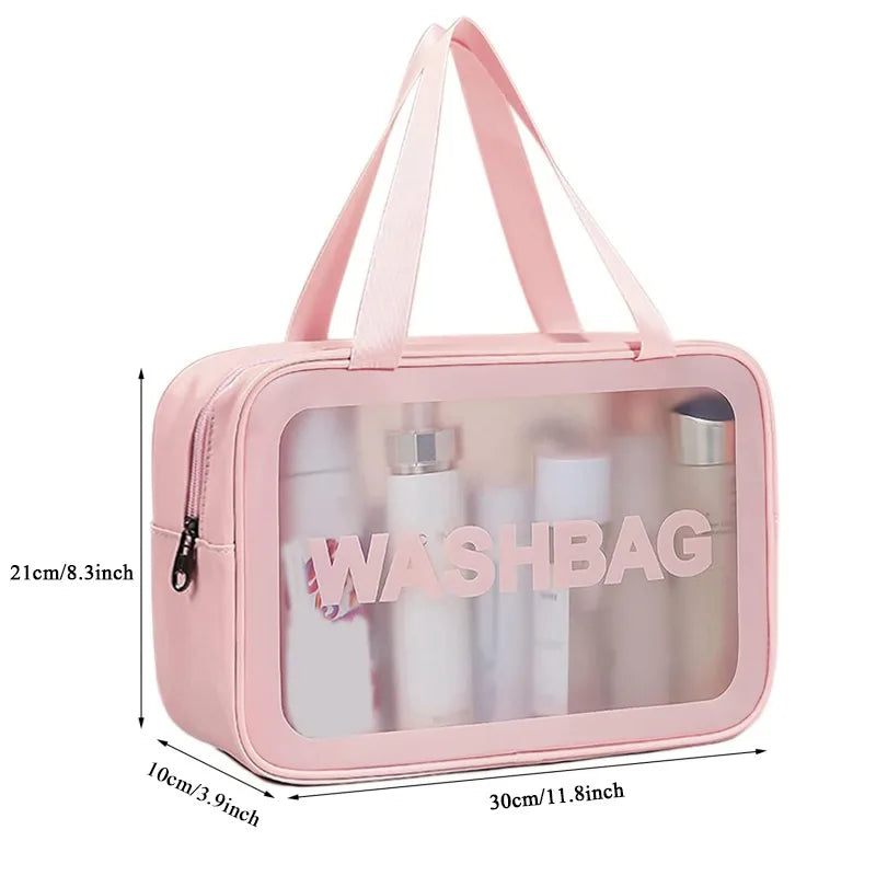 Nouveau Sac de Maquillage Transparent en PVC pour Femmes - Sac de Voyage Portable Grande Capacité pour Bain, Fitness, Natation et Cosmétique - La Maison Cozy