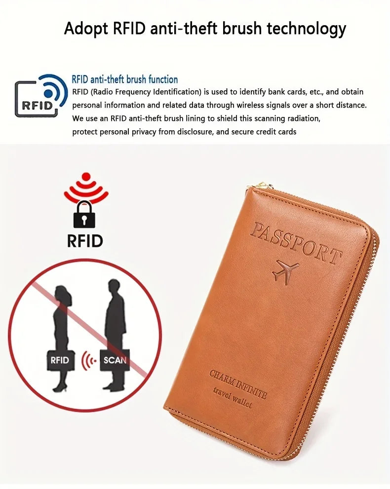 Porte-Monnaie RFID pour Femme – Porte-Passeport PU Portable avec Clip Avion, Ticket, Carte Bancaire et Poche Zippée - La Maison Cozy