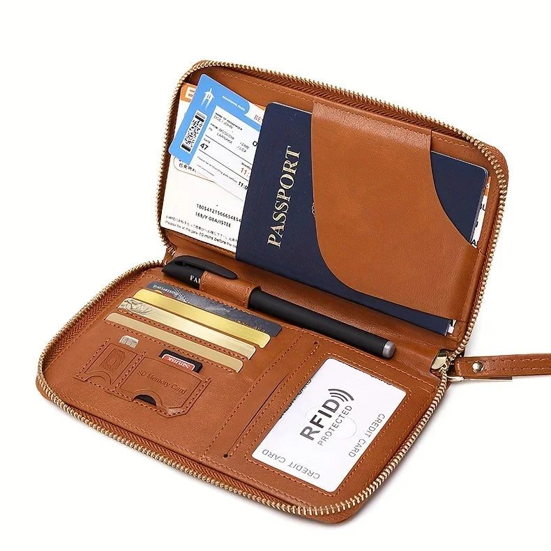 Porte-Monnaie RFID pour Femme – Porte-Passeport PU Portable avec Clip Avion, Ticket, Carte Bancaire et Poche Zippée - La Maison Cozy