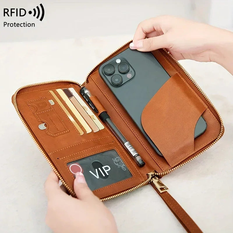 Porte-Monnaie RFID pour Femme – Porte-Passeport PU Portable avec Clip Avion, Ticket, Carte Bancaire et Poche Zippée - La Maison Cozy