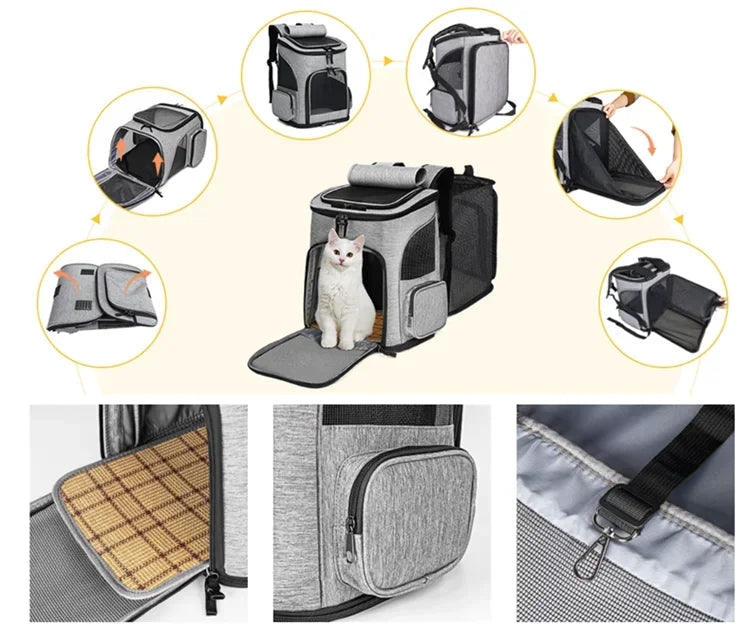 Sac à Dos pour Animaux de Compagnie - Sac Extensible pour Chiot, Sac à Grande Capacité, Sac à Dos Respirant et Portable pour Chat et Chien, Sac Pliable - La Maison Cozy