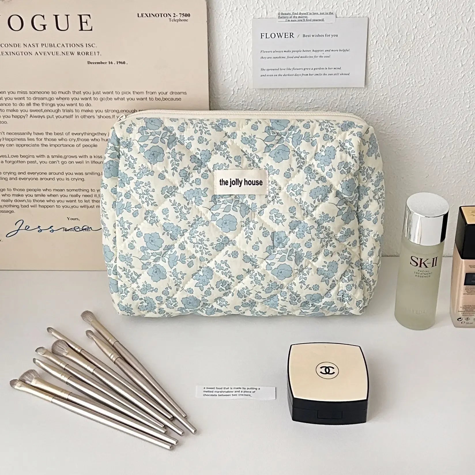 Grande Trousse de Maquillage à Motifs Floraux - Capacité Spacieuse et Portable - La Maison Cozy