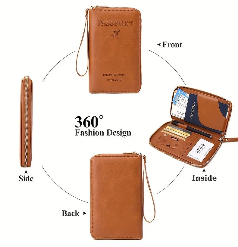 Porte-Monnaie RFID pour Femme – Porte-Passeport PU Portable avec Clip Avion, Ticket, Carte Bancaire et Poche Zippée - La Maison Cozy