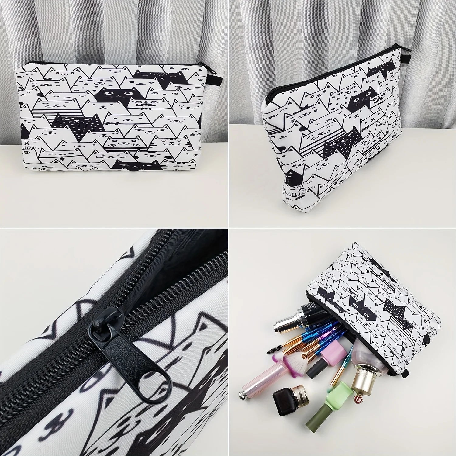 Trousse à maquillage imprimée fleurs et lettres - Pochette portable avec fermeture éclair, porte-monnaie léger et organisateur de toilette - La Maison Cozy