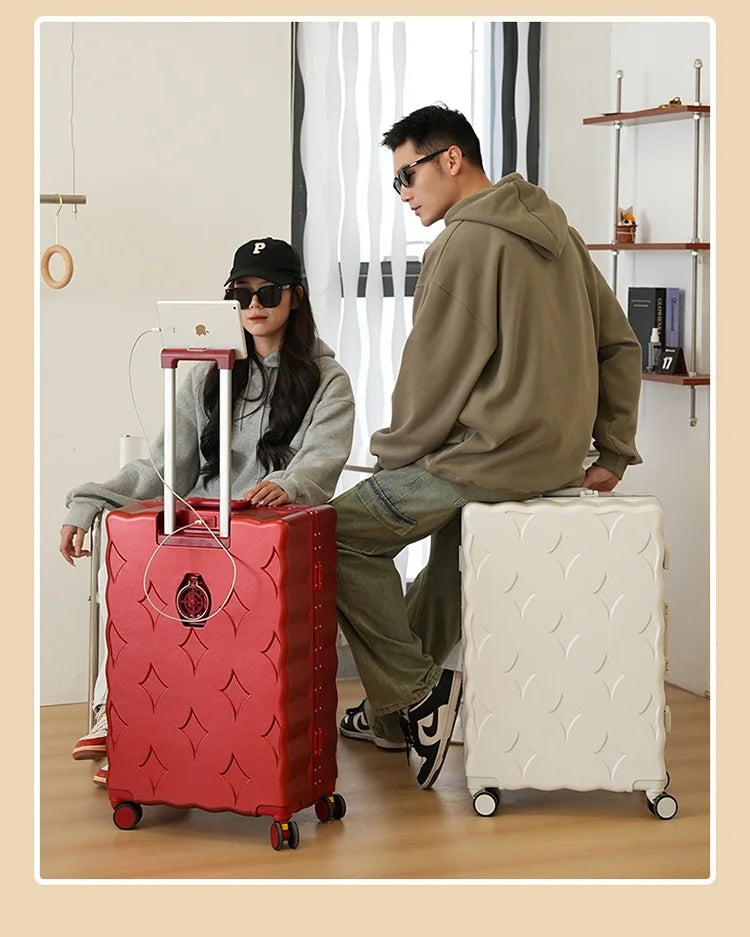 Nouvelle Valise de Voyage Design - Cadre en Aluminium, Grande Capacité, Valise à Glissière 28 Pouces avec Porte-Gobelet - Valise Cabine Trolley - La Maison Cozy