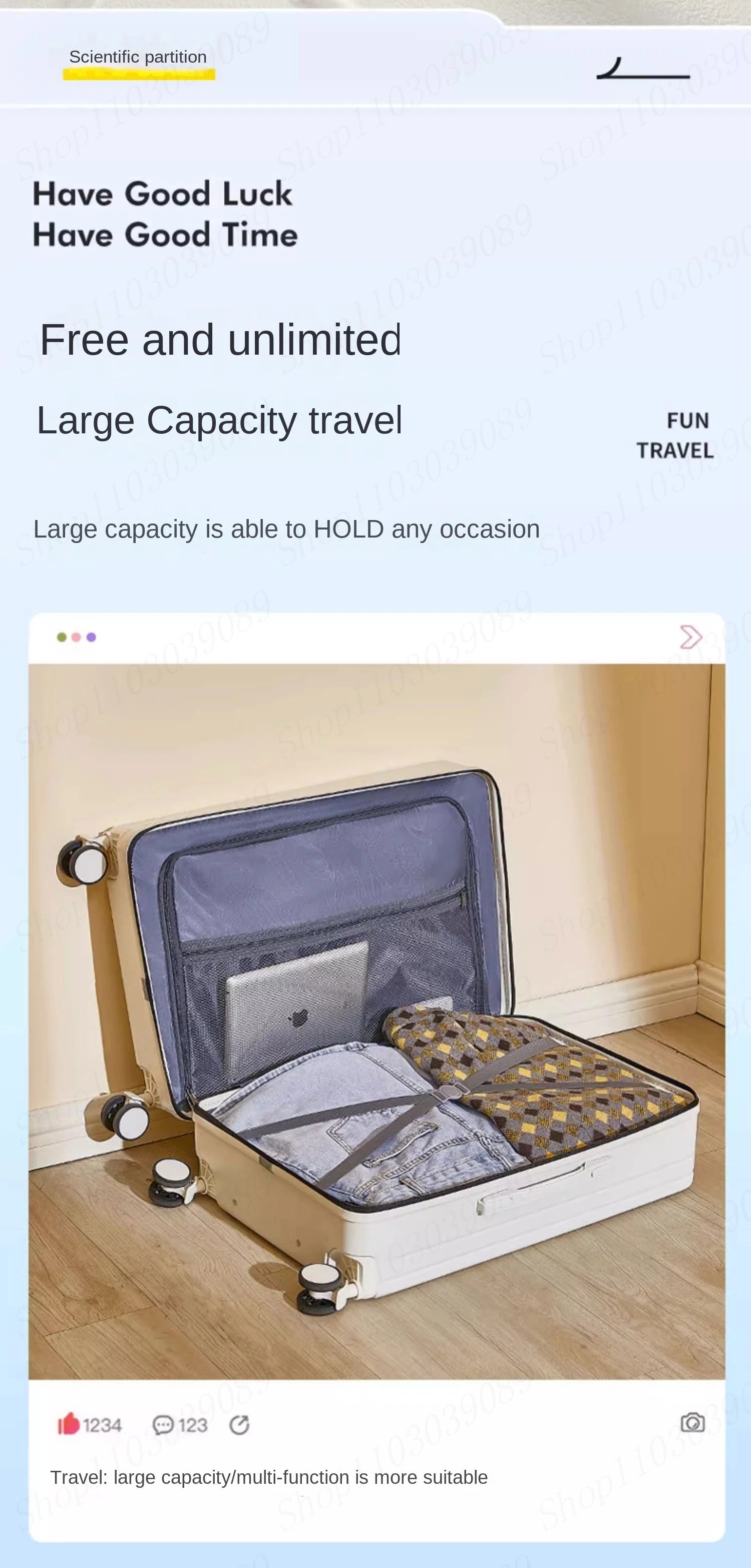 Valise à Poignée Large avec Porte-Gobelet USB - Bagages de Voyage à Roues - Valise à Code - Malette Trolley pour Voyage - La Maison Cozy