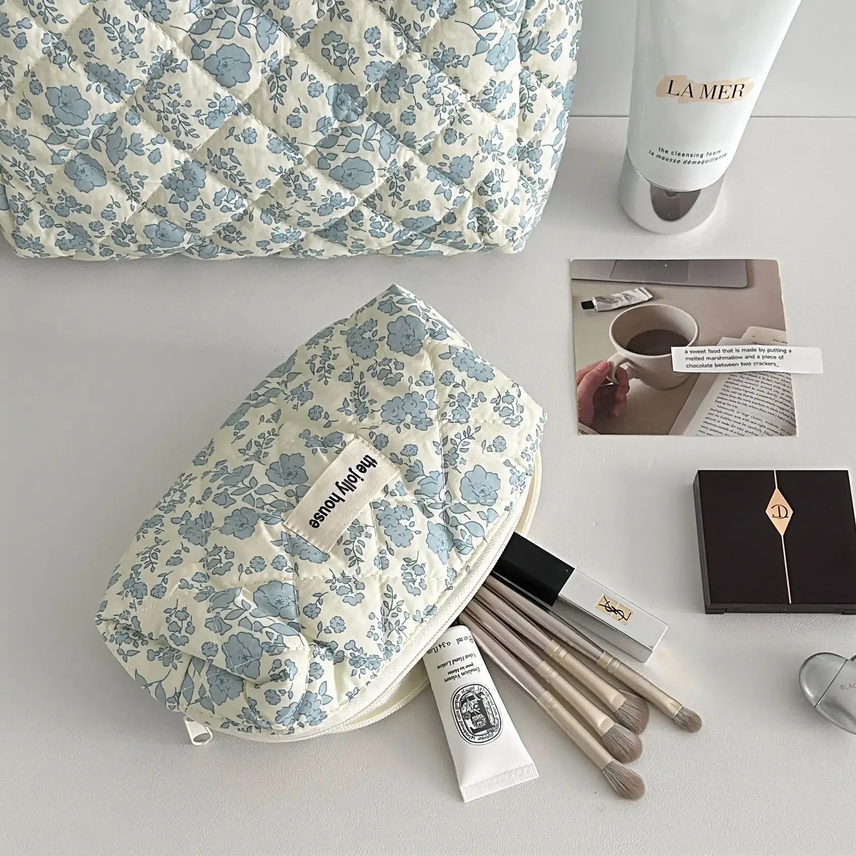 Grande Trousse de Maquillage à Motifs Floraux - Capacité Spacieuse et Portable - La Maison Cozy