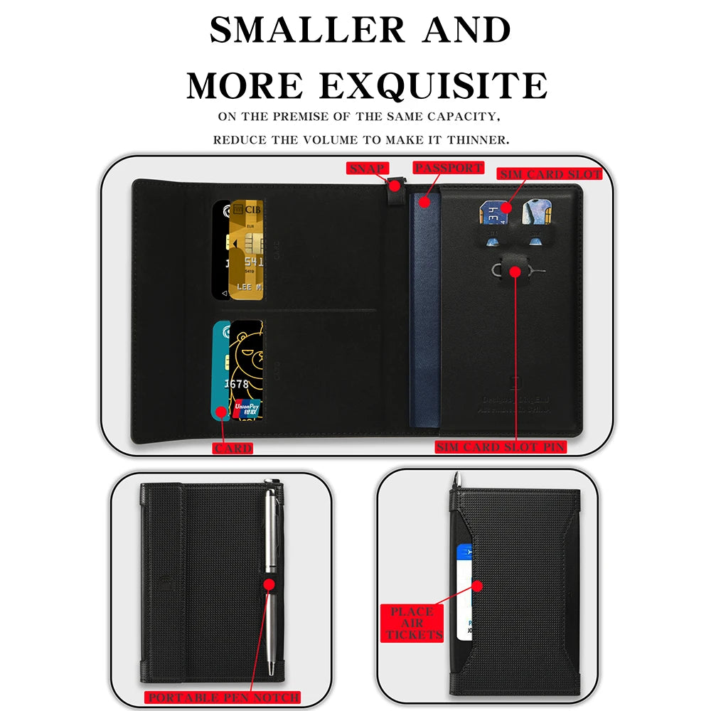 Porte-Passeport RFID Multifonction en Cuir pour Hommes et Femmes - Porte-Documents Portatif avec Stockage de Cartes SIM, Micro, Pin et Nano - La Maison Cozy