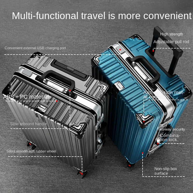 Valise Nouveau Modèle avec Cadre en Aluminium – Luggage à Roulettes Durable avec Charge USB, Sac de Voyage Unisexe, Trolley de Boarding, Fermeture Éclair - La Maison Cozy