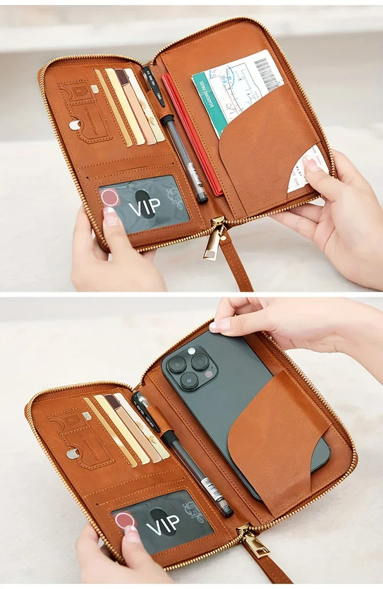 Porte-Monnaie RFID pour Femme – Porte-Passeport PU Portable avec Clip Avion, Ticket, Carte Bancaire et Poche Zippée - La Maison Cozy