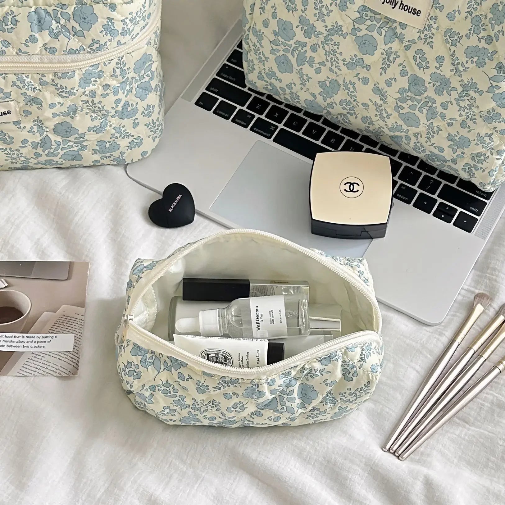 Grande Trousse de Maquillage à Motifs Floraux - Capacité Spacieuse et Portable - La Maison Cozy