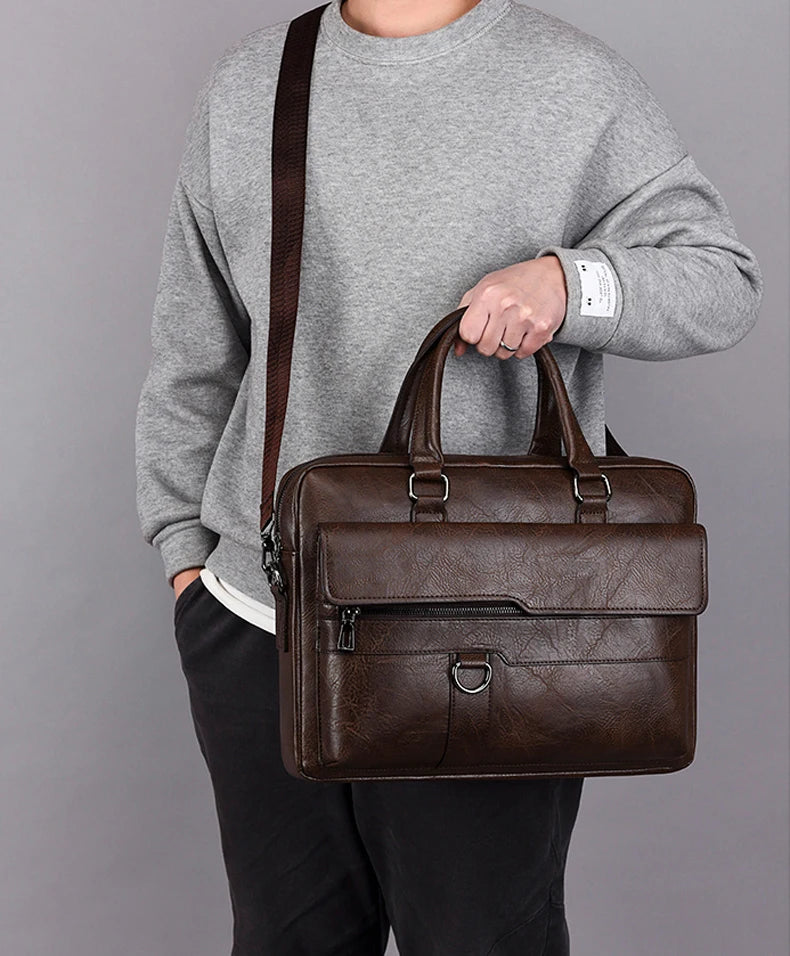 Sac en Cuir pour Hommes - Sacoche de Bureau, Portefeuille pour Ordinateur Portable - La Maison Cozy