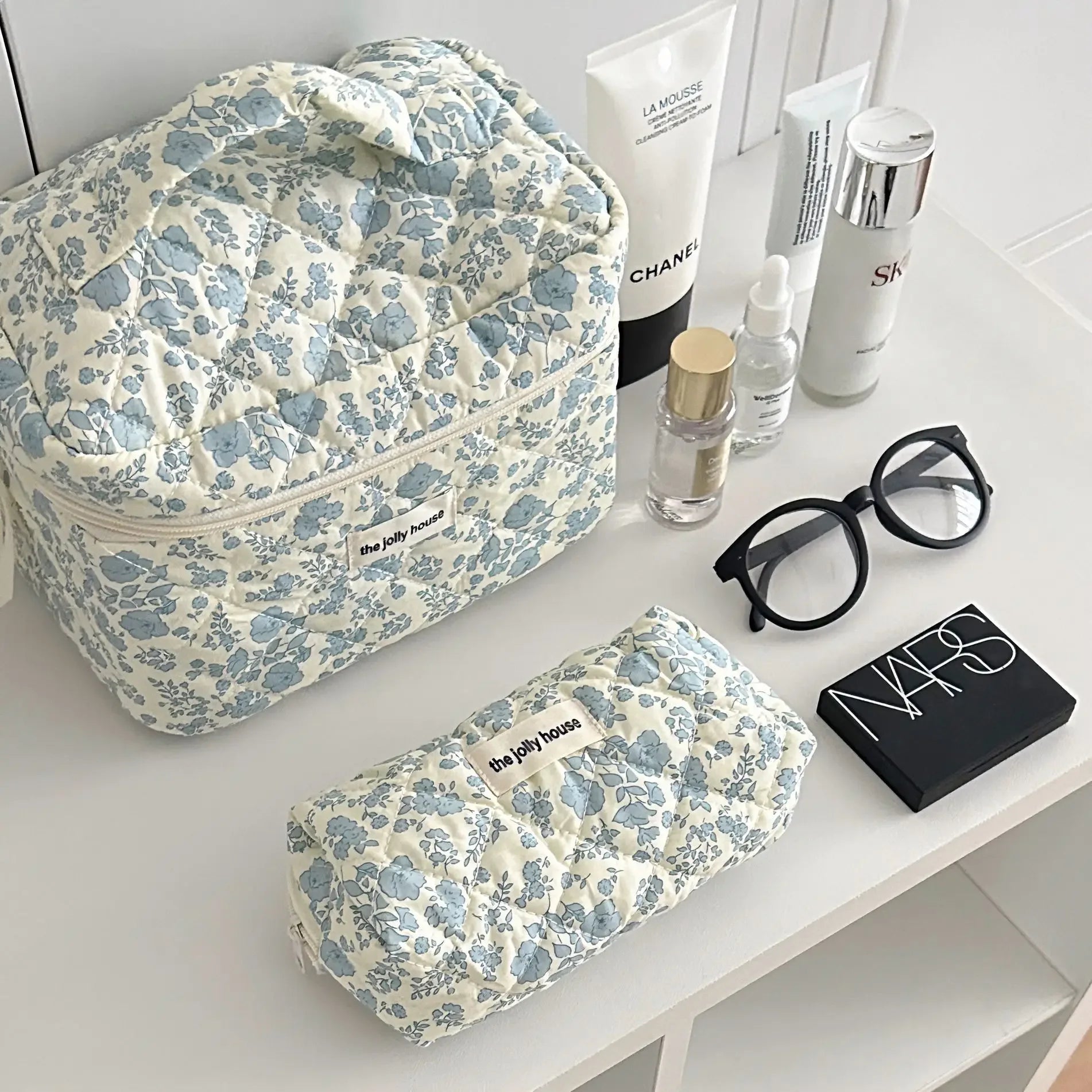 Grande Trousse de Maquillage à Motifs Floraux - Capacité Spacieuse et Portable - La Maison Cozy