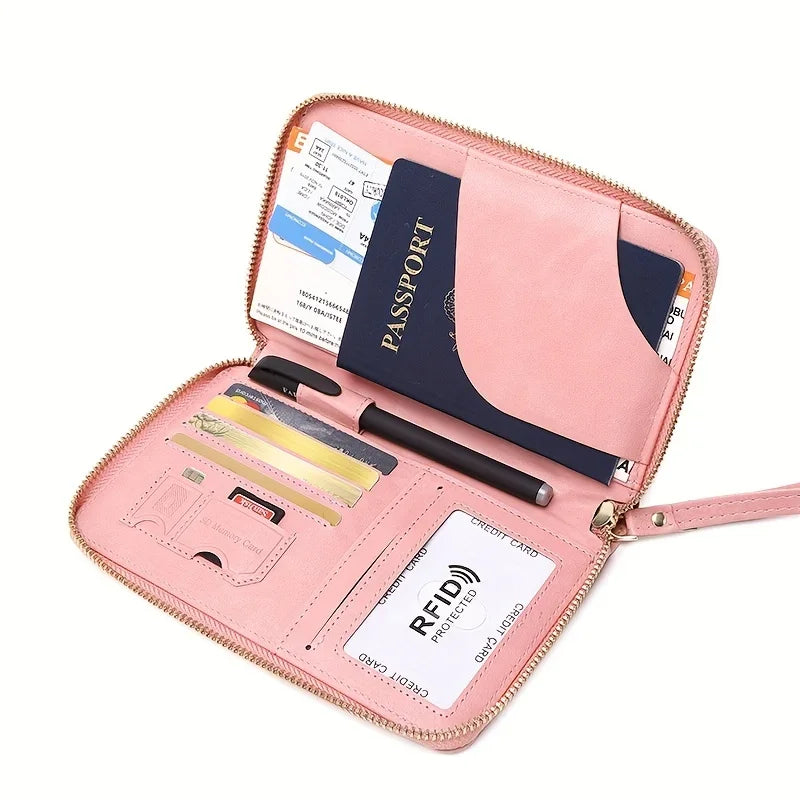 Porte-Monnaie RFID pour Femme – Porte-Passeport PU Portable avec Clip Avion, Ticket, Carte Bancaire et Poche Zippée - La Maison Cozy