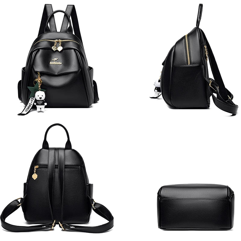 Sac à Dos Femme en Cuir de Qualité - Sac à Dos Casual, Sac à Dos Vintage Noir, Sac Scolaire pour Filles, Sac à Dos de Jour, Mochila Rucksack - La Maison Cozy