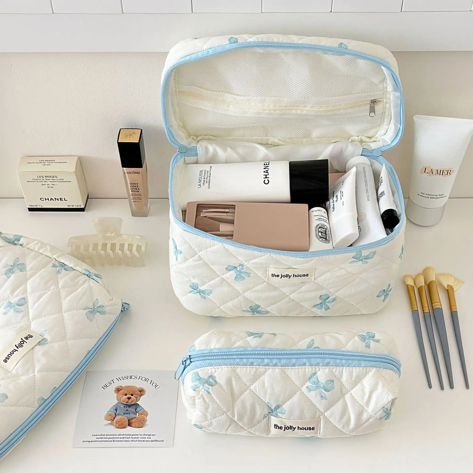 Nouveau Sac Cosmétique pour Femmes - Organisateur de Maquillage en Tissu avec Kit de Toilettage, Pochette de Rangement Zippée - La Maison Cozy