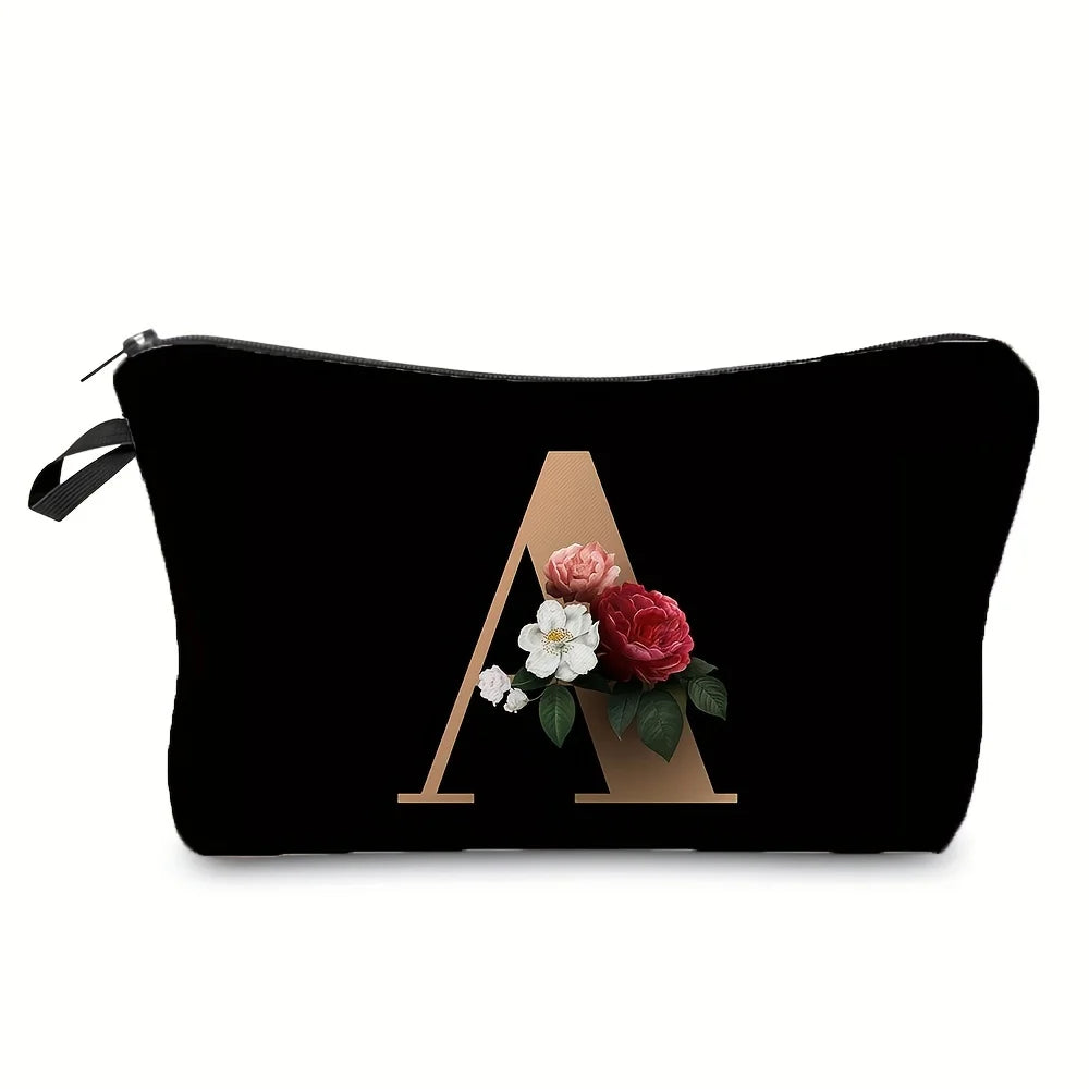 Trousse à maquillage imprimée fleurs et lettres - Pochette portable avec fermeture éclair, porte-monnaie léger et organisateur de toilette - La Maison Cozy