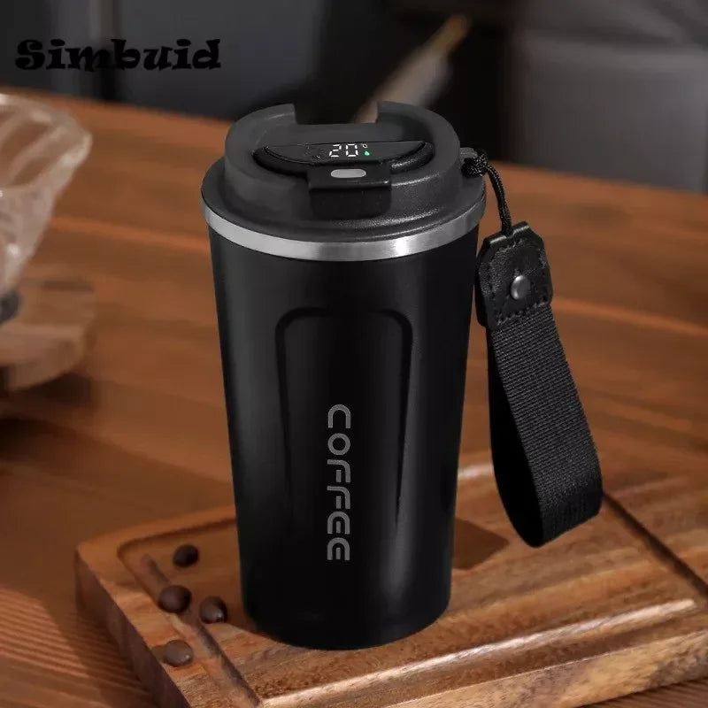 Tasse à Café Intelligente avec Corde - 510ml, Acier Inoxydable, Affichage de Température, Mug Isotherme Antidérapant de Voyage - La Maison Cozy