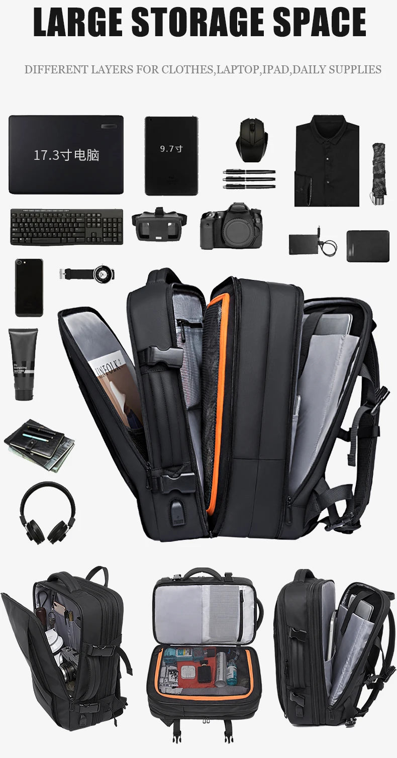 Sac à dos de voyage BANGE pour homme - Sac professionnel et scolaire, extensible, avec port USB, grande capacité, sac pour ordinateur portable 17,3 pouces, étanche et à la mode - La Maison Cozy