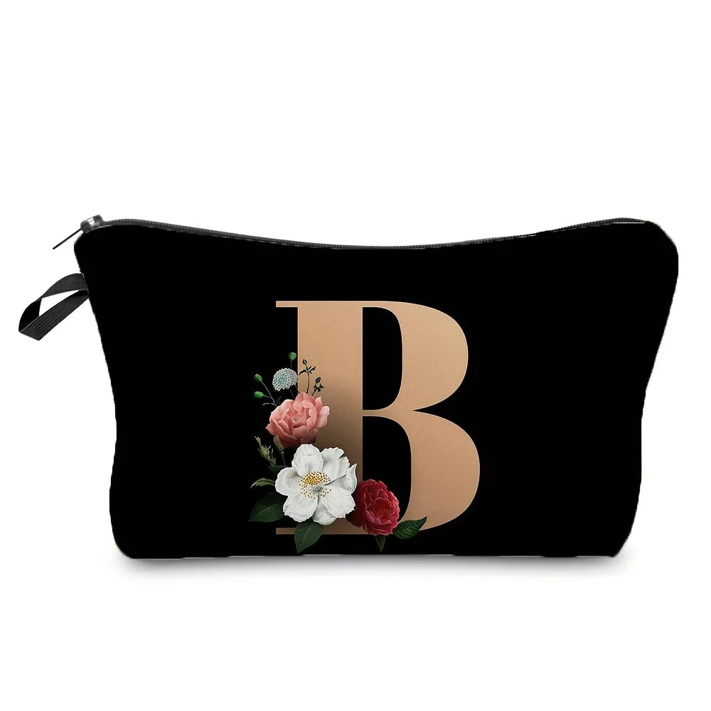 Trousse à maquillage imprimée fleurs et lettres - Pochette portable avec fermeture éclair, porte-monnaie léger et organisateur de toilette - La Maison Cozy