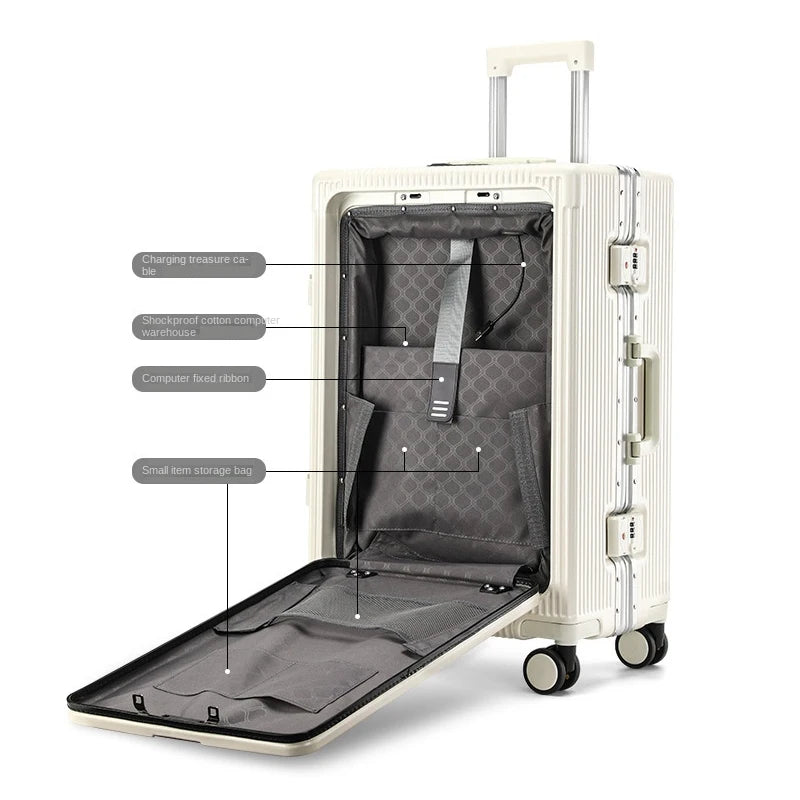 Valise de Voyage Multifonction 20/24 pouces - Cadre en Aluminium avec Porte-Gobelet USB - La Maison Cozy