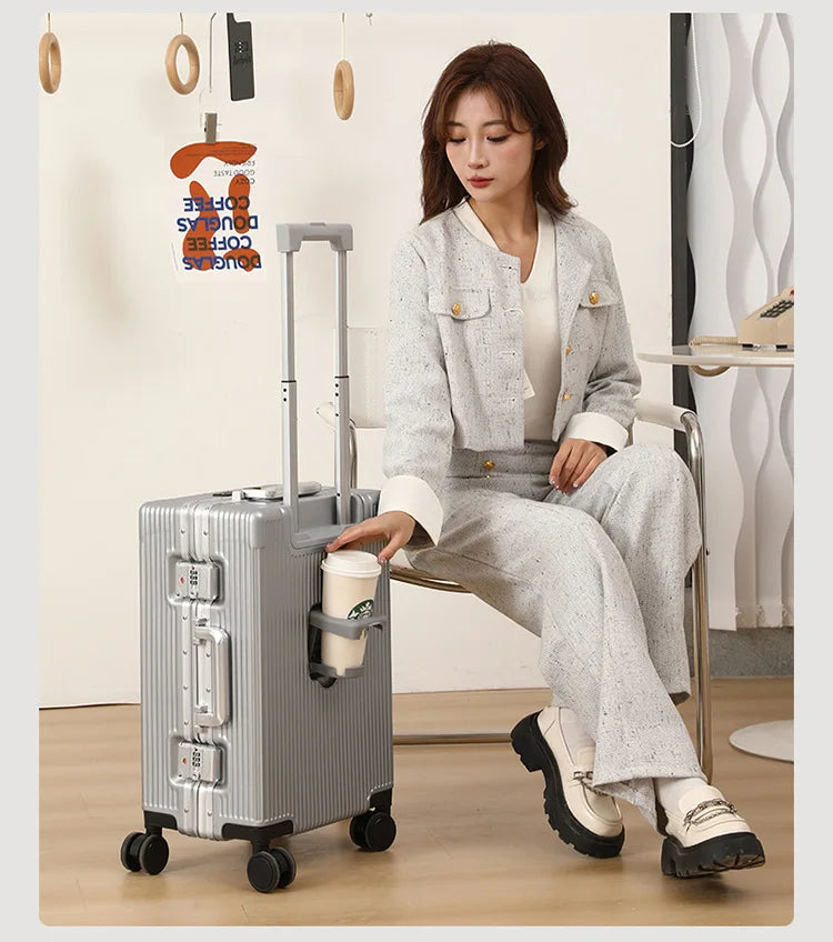 Valise de Voyage Multifonction 20/24 pouces - Cadre en Aluminium avec Porte-Gobelet USB - La Maison Cozy