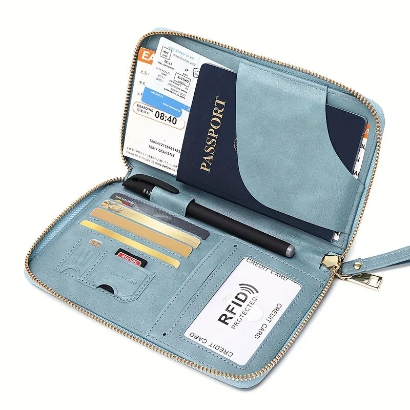 Porte-Monnaie RFID pour Femme – Porte-Passeport PU Portable avec Clip Avion, Ticket, Carte Bancaire et Poche Zippée - La Maison Cozy