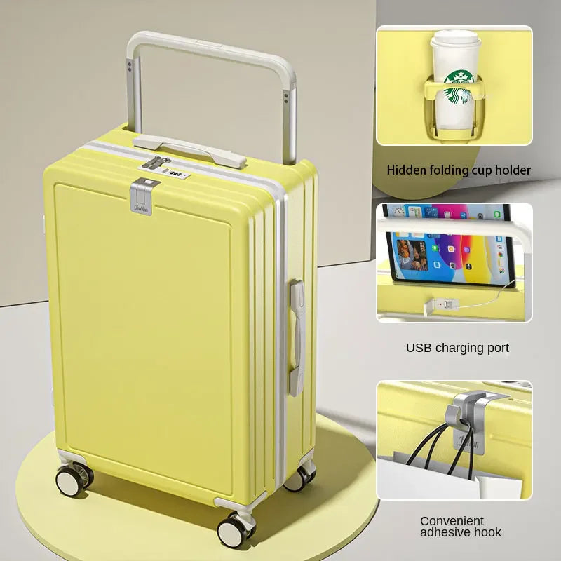 Valise à Poignée Large avec Porte-Gobelet USB - Bagages de Voyage à Roues - Valise à Code - Malette Trolley pour Voyage - La Maison Cozy