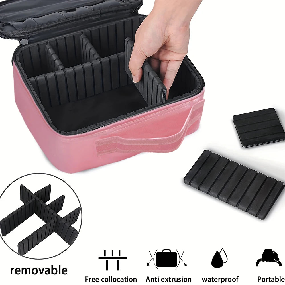 Trousse de Maquillage Professionnelle avec Imprimé Lettre Dorée et Étui Rose - Organisateur de Maquillage Portable avec Diviseur Ajustable - La Maison Cozy