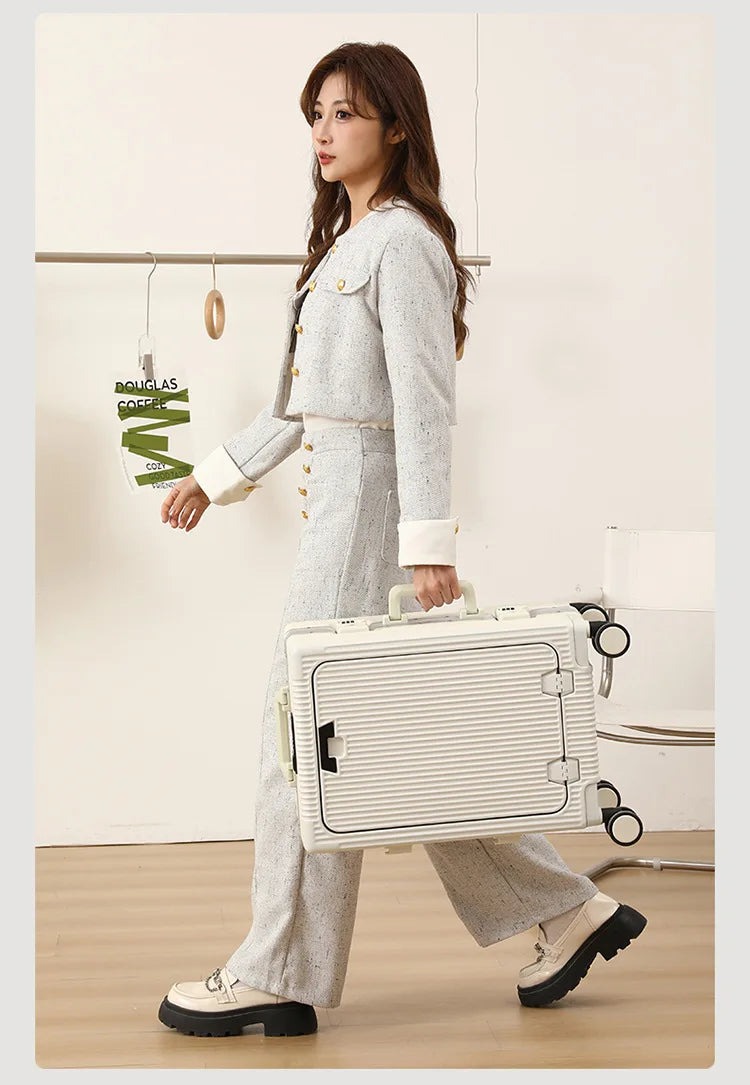 Valise de Voyage Multifonction 20/24 pouces - Cadre en Aluminium avec Porte-Gobelet USB - La Maison Cozy