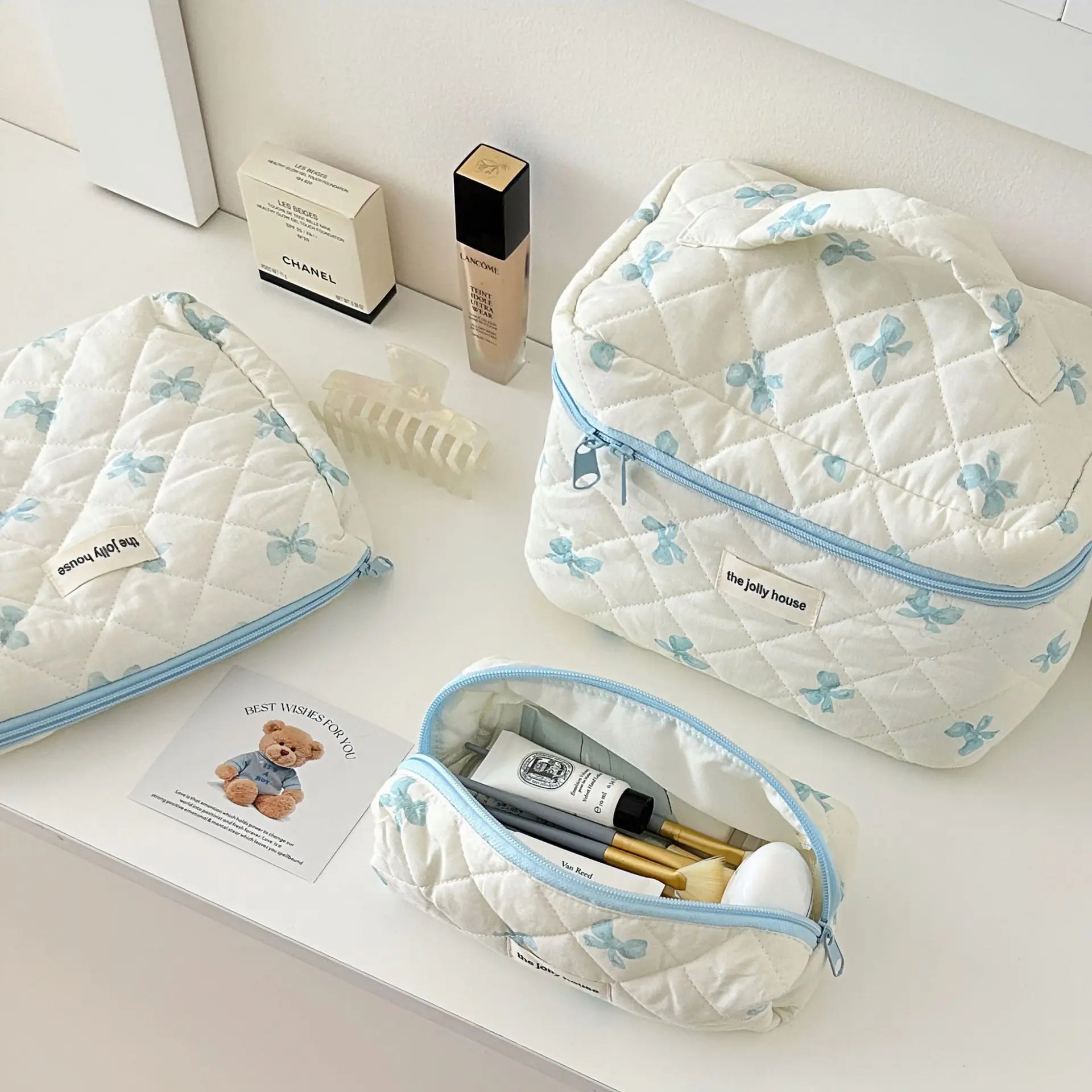 Nouveau Sac Cosmétique pour Femmes - Organisateur de Maquillage en Tissu avec Kit de Toilettage, Pochette de Rangement Zippée - La Maison Cozy